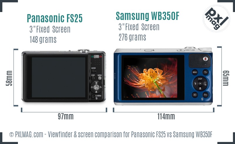 Panasonic FS25 vs Samsung WB350F Screen and Viewfinder comparison