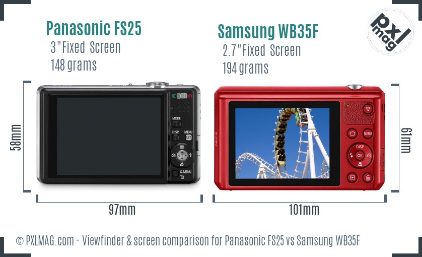 Panasonic FS25 vs Samsung WB35F Screen and Viewfinder comparison