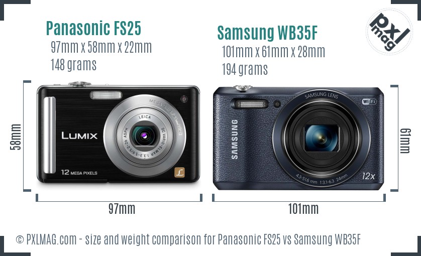 Panasonic FS25 vs Samsung WB35F size comparison