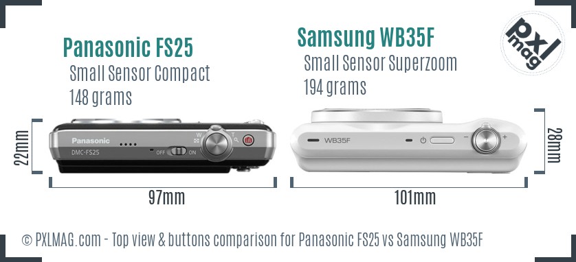 Panasonic FS25 vs Samsung WB35F top view buttons comparison