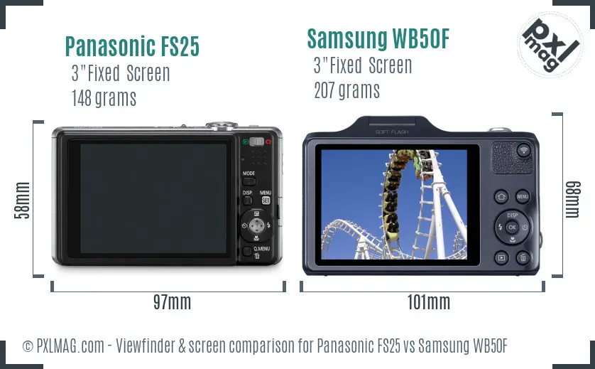 Panasonic FS25 vs Samsung WB50F Screen and Viewfinder comparison