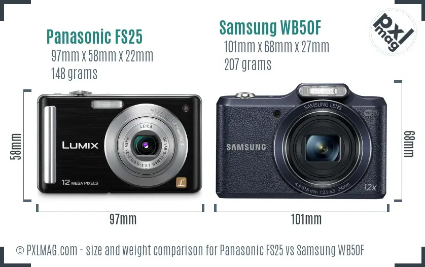 Panasonic FS25 vs Samsung WB50F size comparison