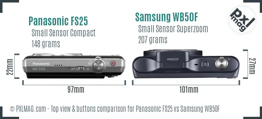 Panasonic FS25 vs Samsung WB50F top view buttons comparison