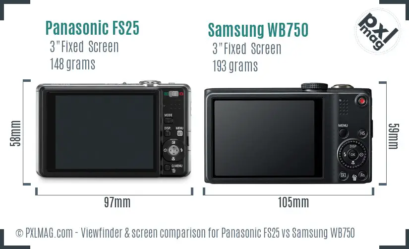 Panasonic FS25 vs Samsung WB750 Screen and Viewfinder comparison