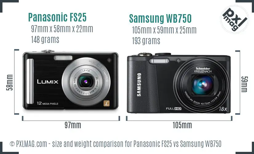 Panasonic FS25 vs Samsung WB750 size comparison