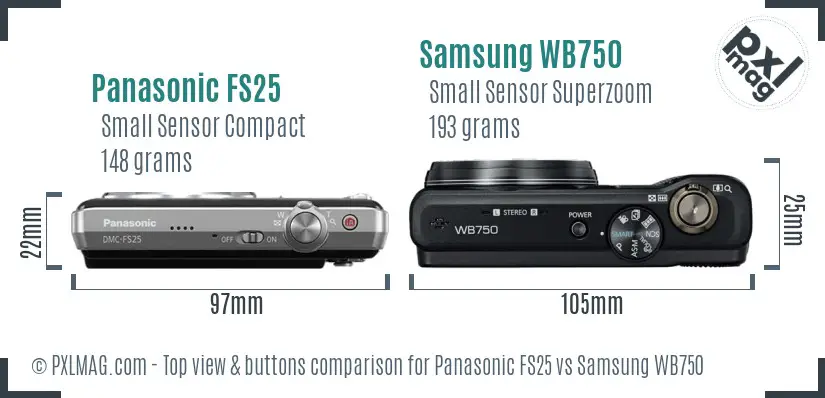 Panasonic FS25 vs Samsung WB750 top view buttons comparison