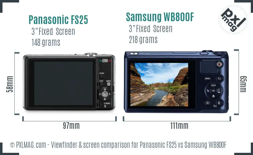 Panasonic FS25 vs Samsung WB800F Screen and Viewfinder comparison