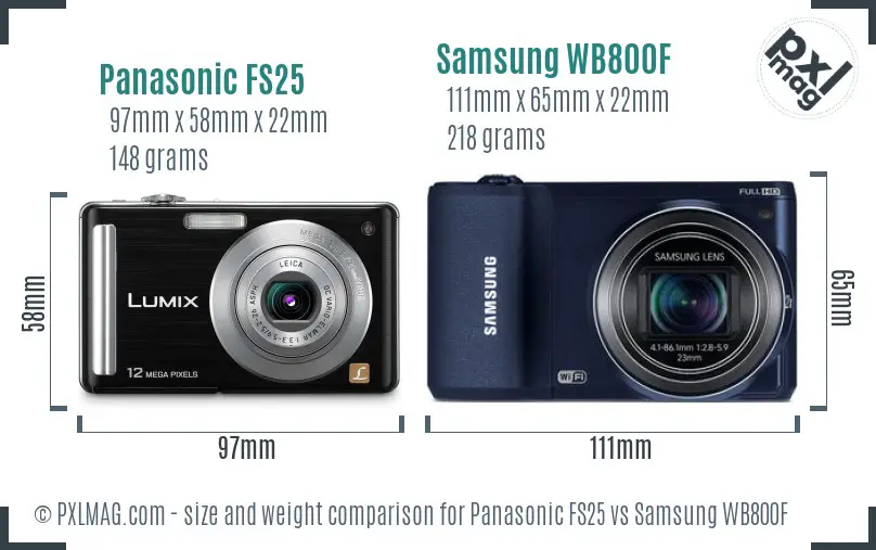 Panasonic FS25 vs Samsung WB800F size comparison