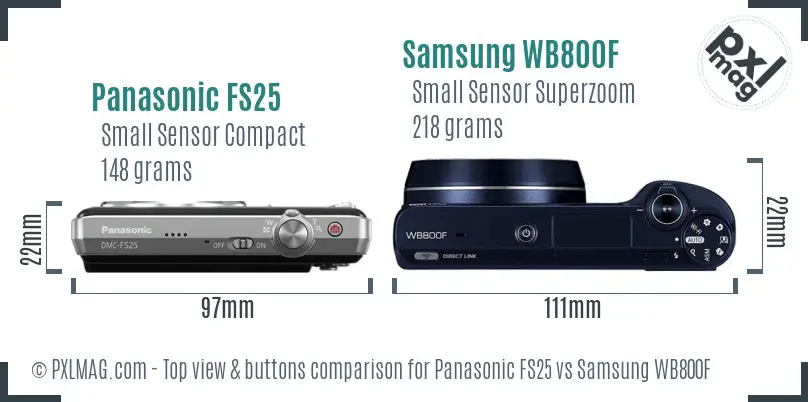 Panasonic FS25 vs Samsung WB800F top view buttons comparison