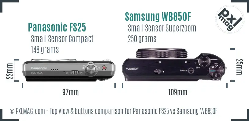 Panasonic FS25 vs Samsung WB850F top view buttons comparison
