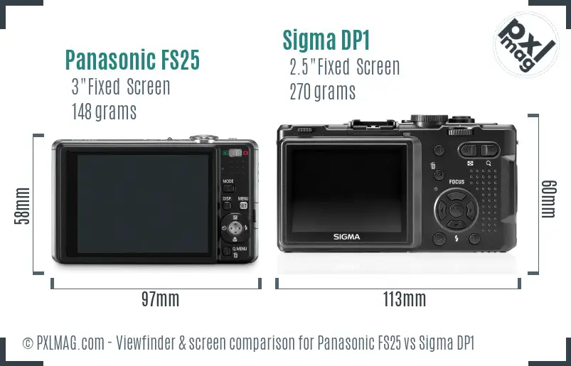 Panasonic FS25 vs Sigma DP1 Screen and Viewfinder comparison Panasonic FS25 vs Sigma DP1 Screen and Viewfinder comparison