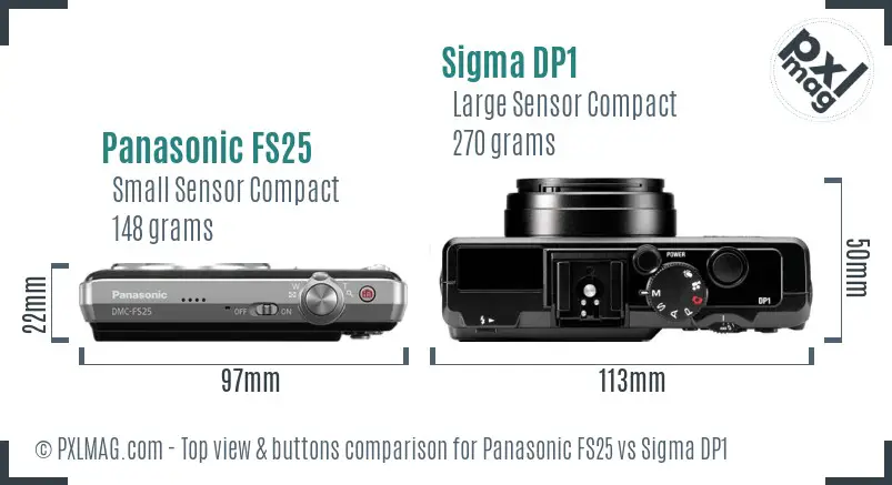 Panasonic FS25 vs Sigma DP1 top view buttons comparison Panasonic FS25 vs Sigma DP1 top view buttons comparison