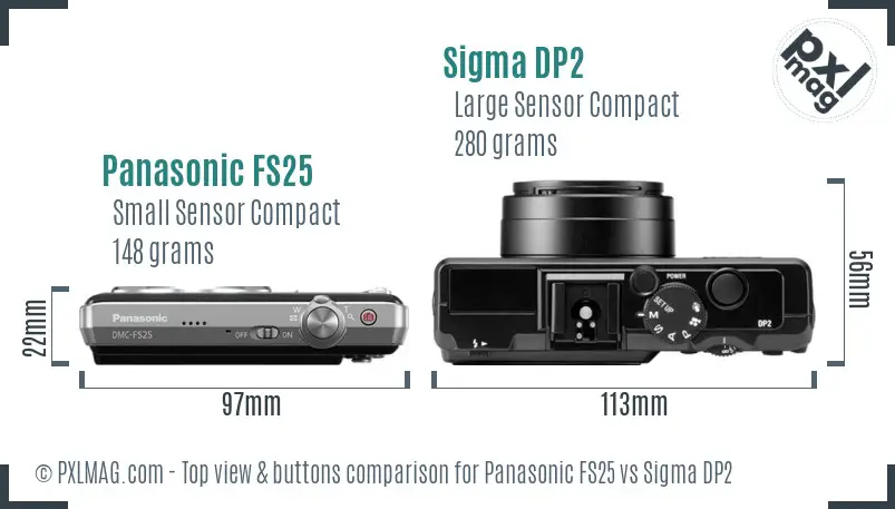 Panasonic FS25 vs Sigma DP2 top view buttons comparison