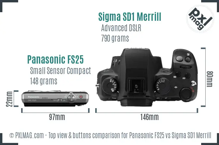 Panasonic FS25 vs Sigma SD1 Merrill top view buttons comparison Panasonic FS25 vs Sigma SD1 Merrill top view buttons comparison