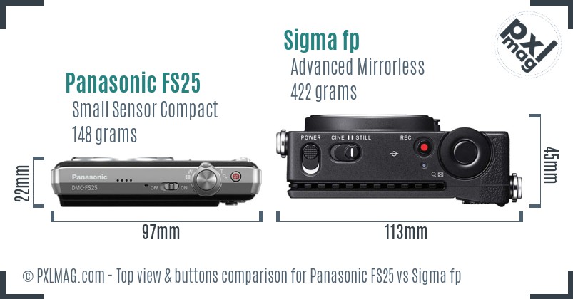 Panasonic FS25 vs Sigma fp top view buttons comparison
