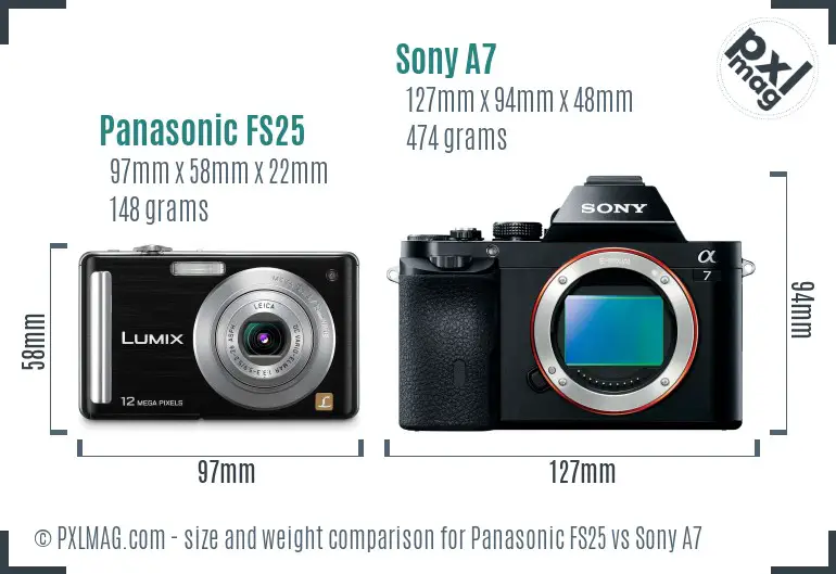 Panasonic FS25 vs Sony A7 size comparison