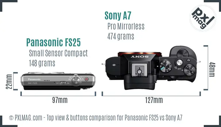 Panasonic FS25 vs Sony A7 top view buttons comparison