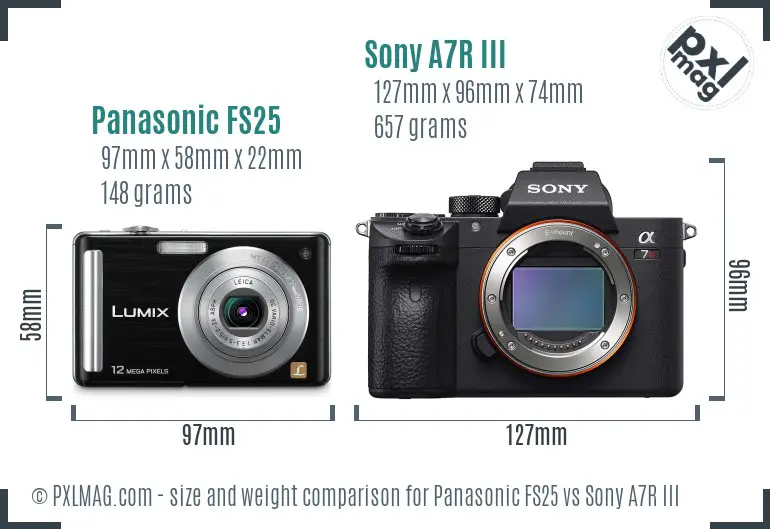 Panasonic FS25 vs Sony A7R III size comparison