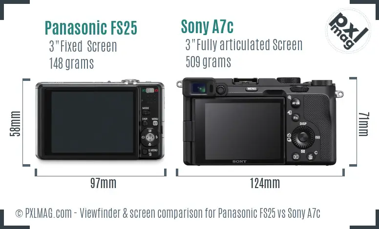 Panasonic FS25 vs Sony A7c Screen and Viewfinder comparison