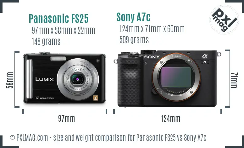 Panasonic FS25 vs Sony A7c size comparison