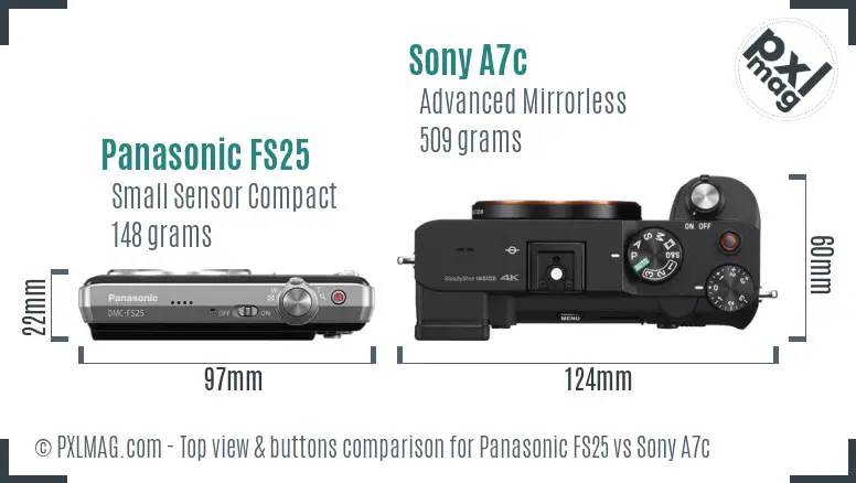 Panasonic FS25 vs Sony A7c top view buttons comparison