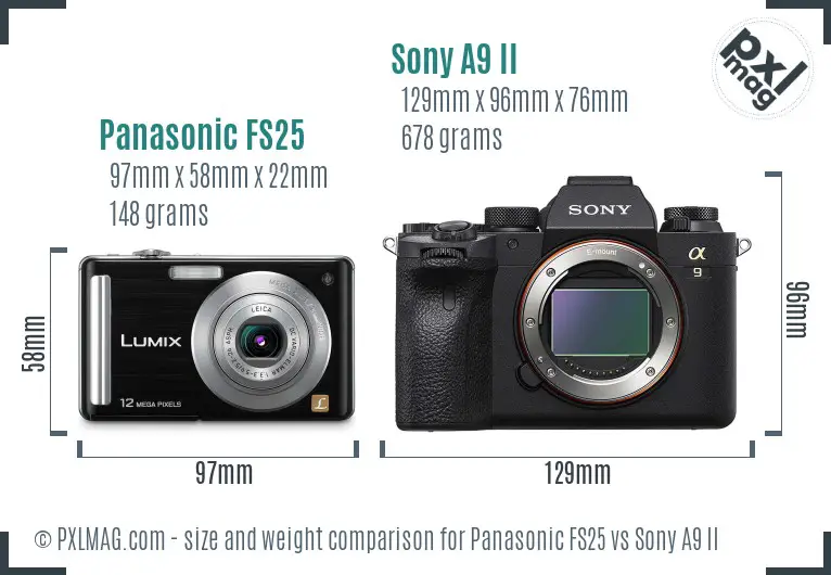 Panasonic FS25 vs Sony A9 II size comparison