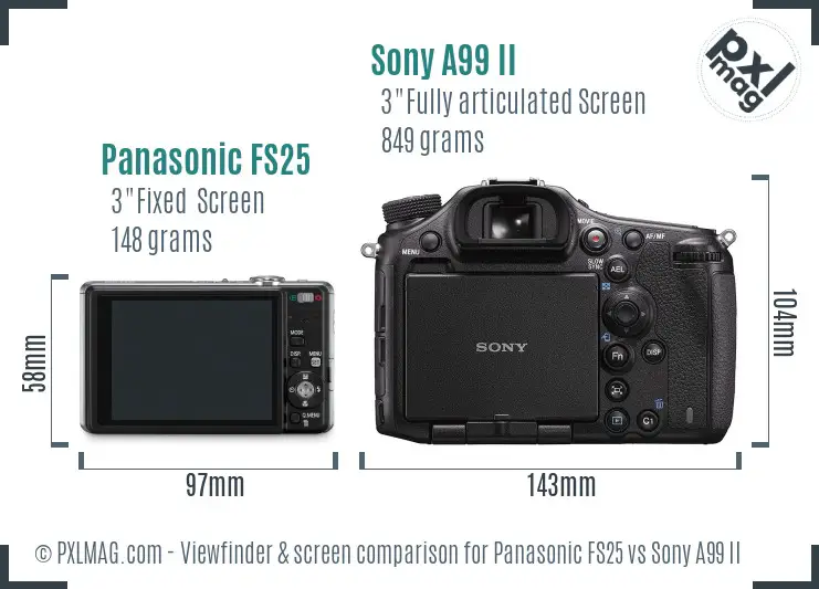 Panasonic FS25 vs Sony A99 II Screen and Viewfinder comparison