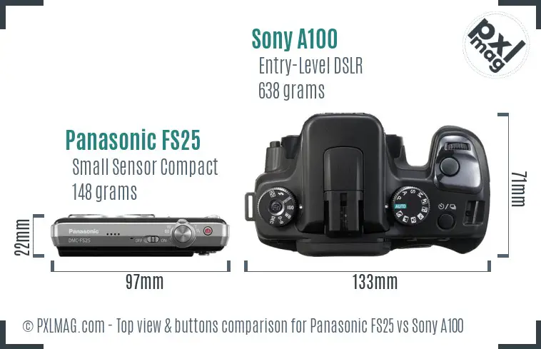 Panasonic FS25 vs Sony A100 top view buttons comparison