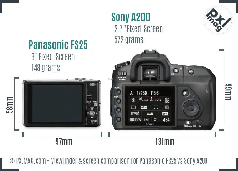 Panasonic FS25 vs Sony A200 Screen and Viewfinder comparison