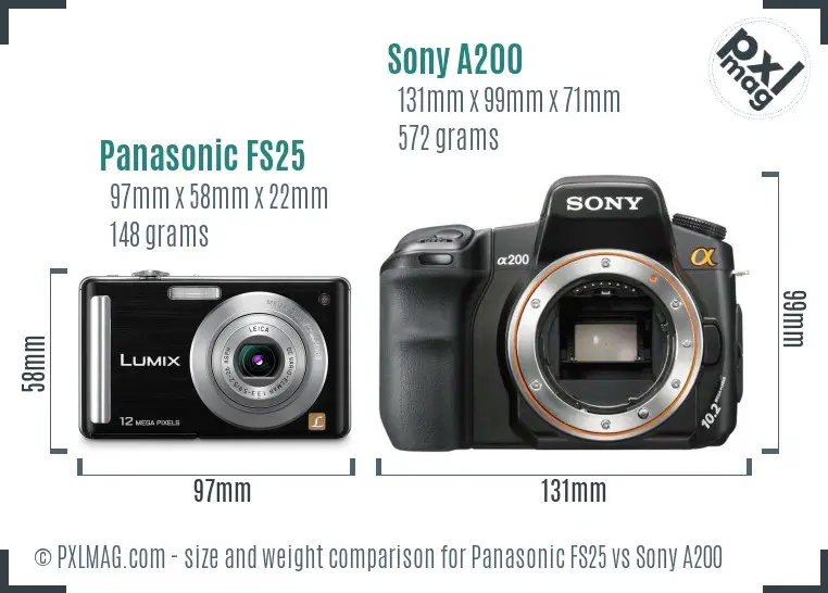 Panasonic FS25 vs Sony A200 size comparison