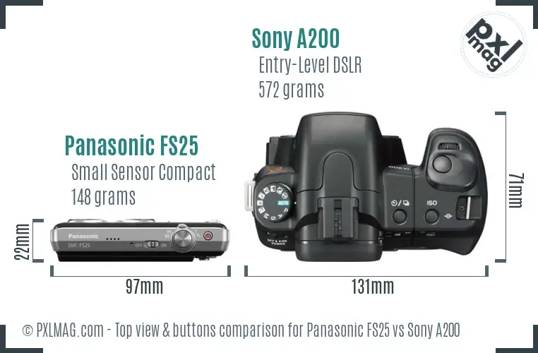 Panasonic FS25 vs Sony A200 top view buttons comparison