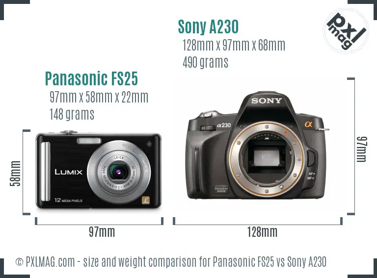 Panasonic FS25 vs Sony A230 size comparison
