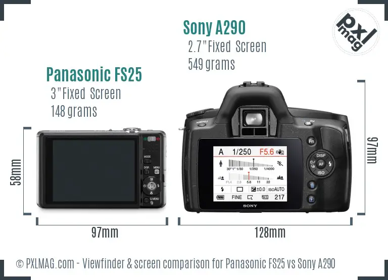 Panasonic FS25 vs Sony A290 Screen and Viewfinder comparison