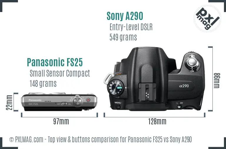 Panasonic FS25 vs Sony A290 top view buttons comparison