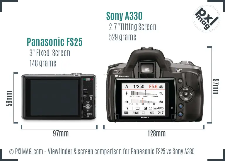 Panasonic FS25 vs Sony A330 Screen and Viewfinder comparison