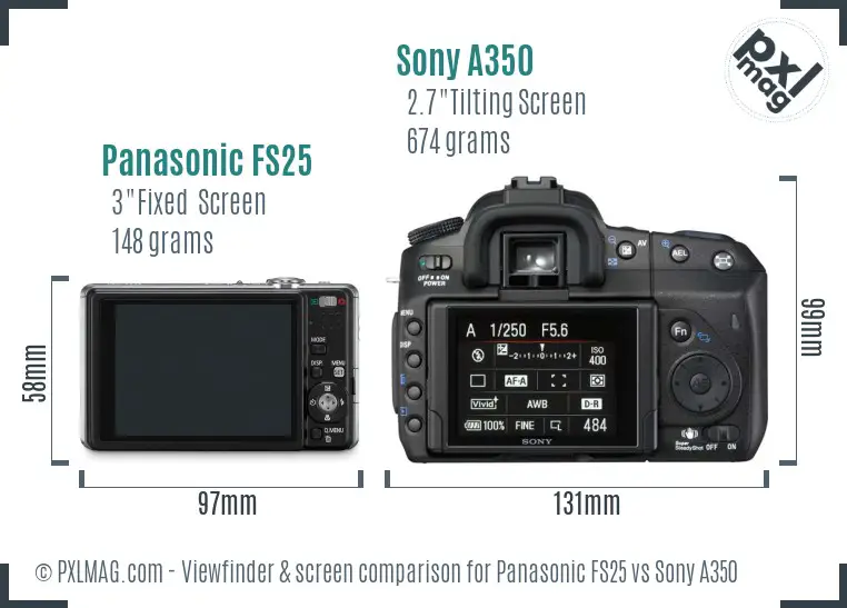 Panasonic FS25 vs Sony A350 Screen and Viewfinder comparison