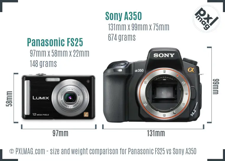 Panasonic FS25 vs Sony A350 size comparison