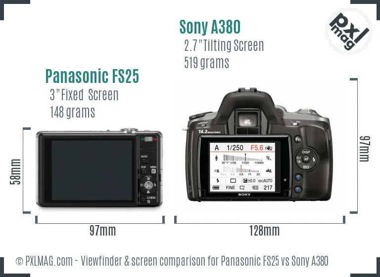 Panasonic FS25 vs Sony A380 Screen and Viewfinder comparison