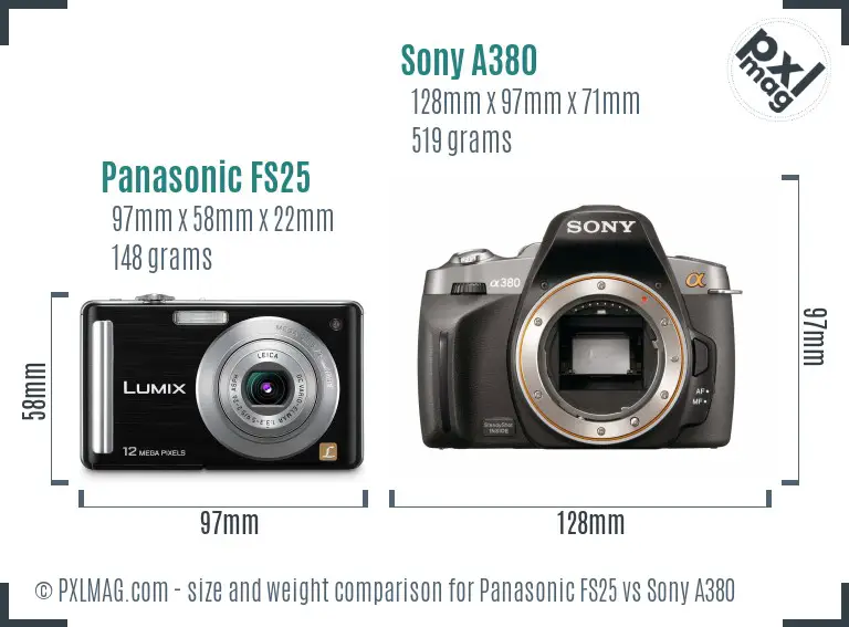 Panasonic FS25 vs Sony A380 size comparison