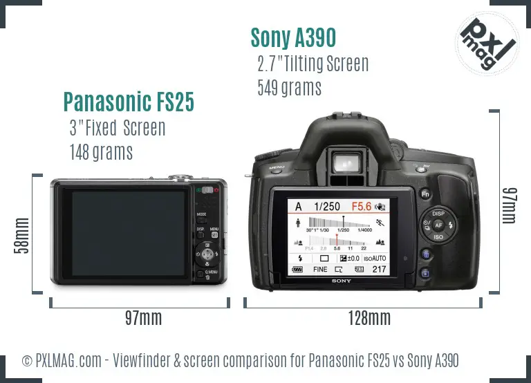 Panasonic FS25 vs Sony A390 Screen and Viewfinder comparison