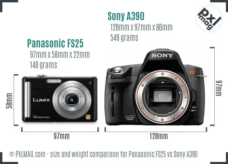 Panasonic FS25 vs Sony A390 size comparison