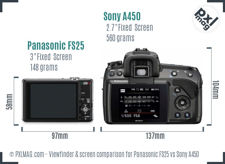 Panasonic FS25 vs Sony A450 Screen and Viewfinder comparison
