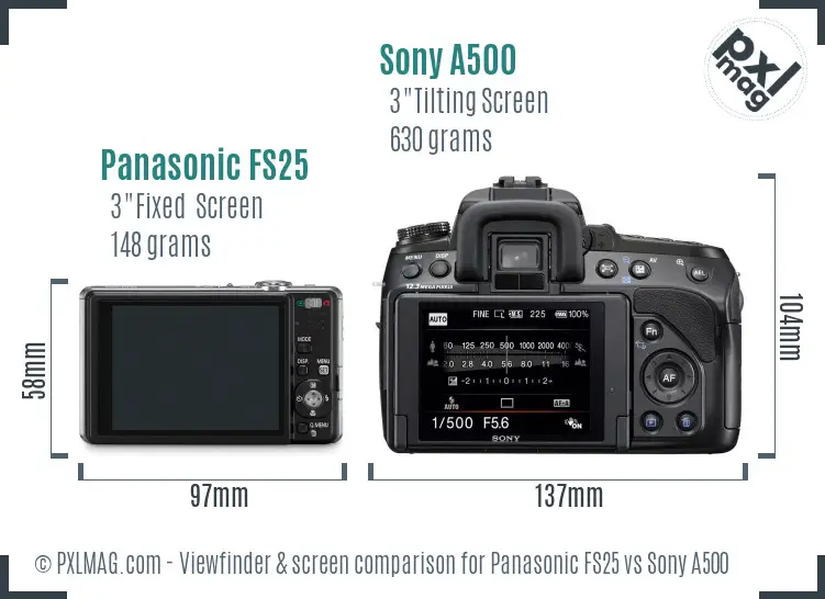 Panasonic FS25 vs Sony A500 Screen and Viewfinder comparison
