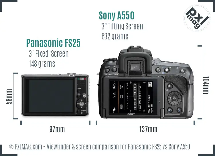 Panasonic FS25 vs Sony A550 Screen and Viewfinder comparison