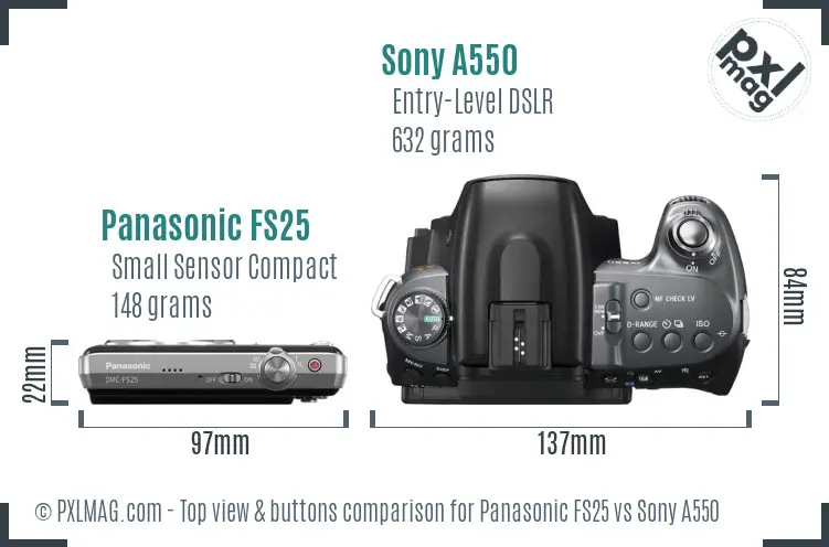 Panasonic FS25 vs Sony A550 top view buttons comparison