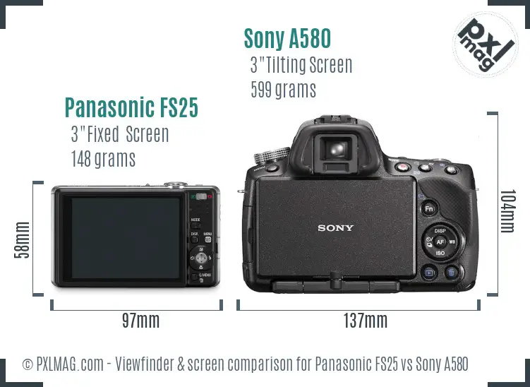 Panasonic FS25 vs Sony A580 Screen and Viewfinder comparison