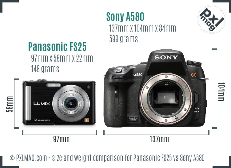 Panasonic FS25 vs Sony A580 size comparison