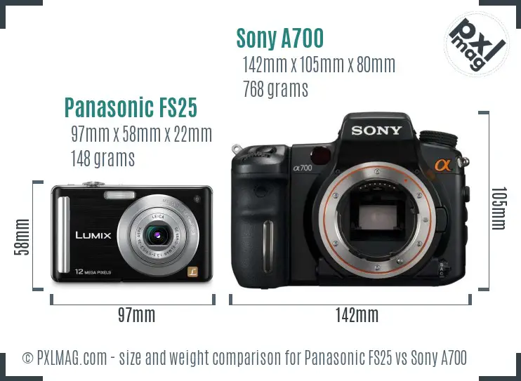 Panasonic FS25 vs Sony A700 size comparison