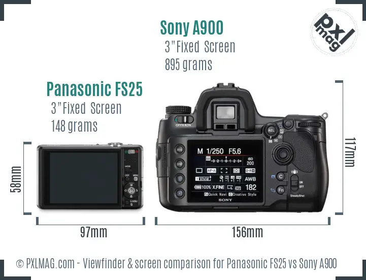 Panasonic FS25 vs Sony A900 Screen and Viewfinder comparison