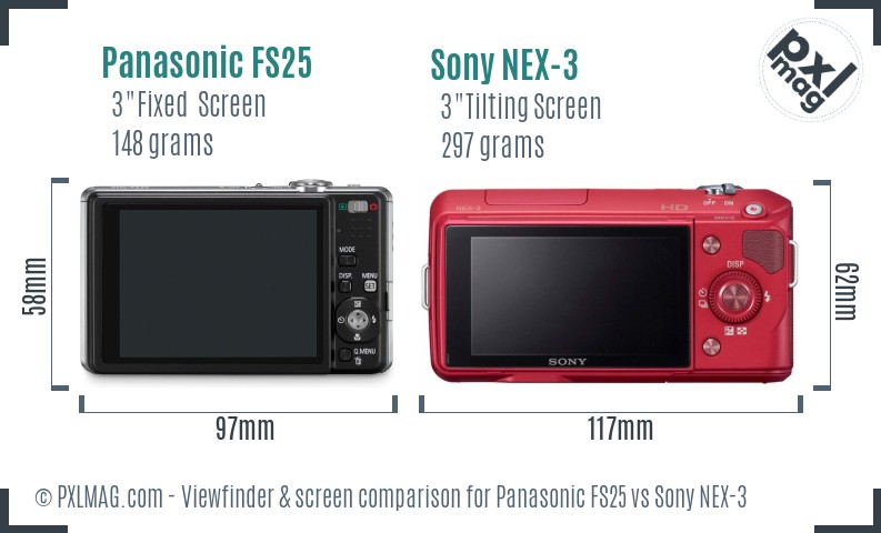 Panasonic FS25 vs Sony NEX-3 Screen and Viewfinder comparison
